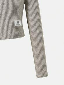 Elladie kids 女童休閒時尚羅紋修身小高領長袖T恤與喇叭褲兩件套，返校季，秋冬款 - 杏色 - 查看 4