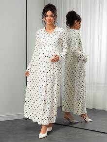 SHEIN Elegant Maternity Polka Dot Print Maternity Commuter Dress Autumn Photoshoot Baby Shower - Apricot - View 1