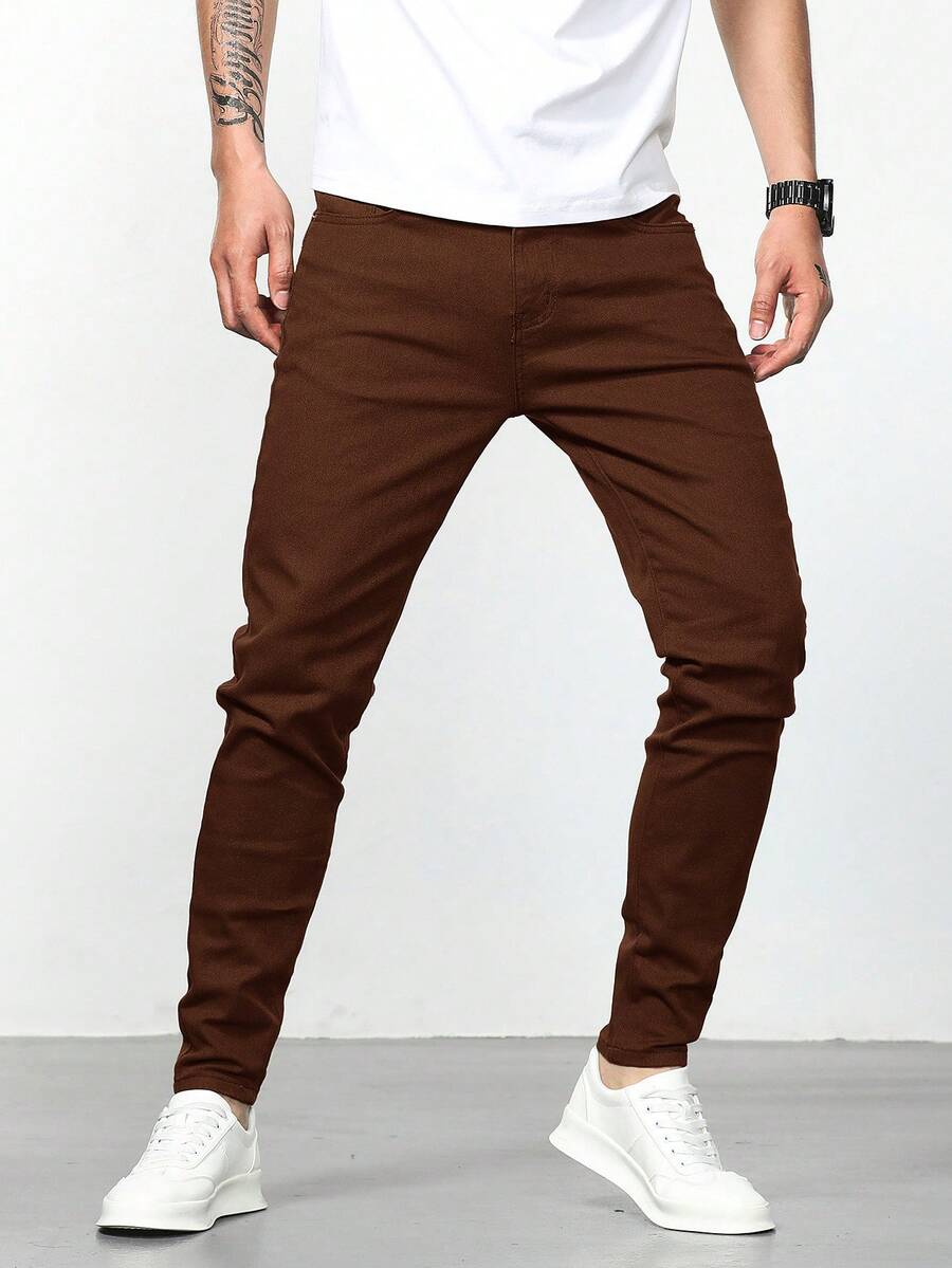 IRON GLYPH Jeans Ajustados Para Hombres Con Bolsillos Diagonales - Café integral - View 1