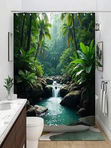 1 buah Tirai Mandi Air Terjun Tropis 180 * 200cm, Tahan Air dan Anti Jamur, Dapat Dicuci dengan Mesin, Terbuat dari Bahan Poliester, Tidak Menghalangi Cahaya, Ringan dan Bernapas. Dilengkapi 12 Pengait - MultiWarna - View 2