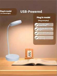 Teckwe USB Rechargeable LED Desk Lamp, Eye-Caring Reading Light, USB Powered, 3 Brightness Levels, Switchable White/Neutral/Warm Light Modes, Night Light Function, Ideal For Home Office Reading & Study, 800mAh Battery Capacity - Three-tone Lighting - View 13