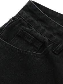DAZY Celana Jeans Wanita Polos dengan Kancing Depan dan Saku, Model Kasual untuk Sehari-hari, Gaya Y2k - Hitam - View 6