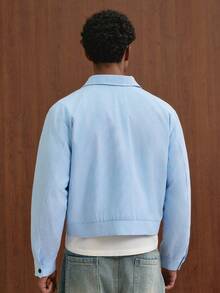 TOKVUE Men's Autumn/Winter Light Blue Fine Striped Chest Embroidered Loose Casual Daily Versatile Commute Exquisite Shacket - Blue and White - View 2