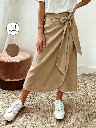 SHEIN Holidaya Chân váy quấn thắt dây màu trơn nữ