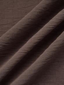 Linhara CURVE Gaun Kasual Ukuran Besar Tanpa Lengan Leher V dengan Kancing Depan untuk Liburan Kantor Musim Panas Warna Cokelat - Coffee Brown - View 5