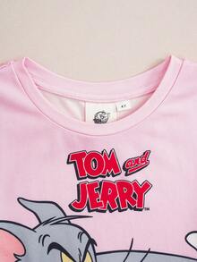 TOM & JERRY X SHEIN Young Girl Cartoon Print Top & Shorts Loungewear - Pink - View 3