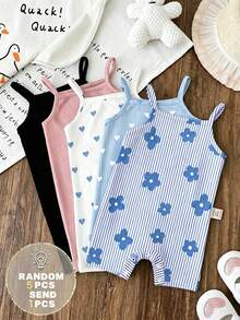 SHEIN LMoss Kids 新生兒休閒細肩帶連身衣 - 彩色 - 查看 4