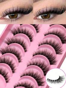 8 Pairs Natural Cat Eye Fake Eyelashes, Soft 3D False Lashes Voluminous Wispy Strip Lashes For Daily, Party, Wedding, Music Festival (BB06) - Black - View 7