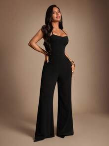 Radiana Women's Solid Color Pocket Elegant Wide Leg Jumpsuit - Black - View 7