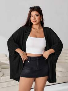 Solflare Plus Size Women's Solid Color Casual Versatile Daily Wear Cardigan Fall - Black - View 1