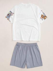 TOM & JERRY X SHEIN Men's Cartoon Print T-Shirt And Shorts Set - White - View 2