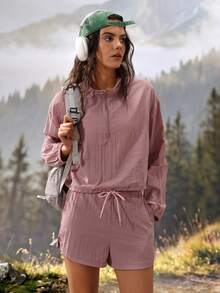 Exploreva Exploreva Women's Jacket & Shorts Sports Set,Climb Outfit - Coral Pink - View 5