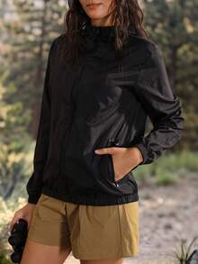 Exploreva Exploreva Women's Solid Color Long Sleeve Zipper Front Outdoor Casual Jacket - Black - View 1