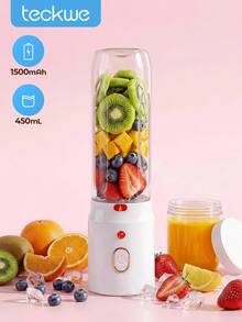 Teckwe Portable Blender Juicer Cup, 450ml 1500mAh USB Rechargeable Mini Smoothie Blender, Wireless Fruit Juice Mixer For Gym Travel Office Home, Portable Ice Crusher Shakes Maker - White - View 1