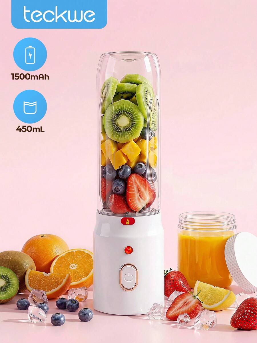 Teckwe Portable Blender Juicer Cup, 450ml 1500mAh USB Rechargeable Mini Smoothie Blender, Wireless Fruit Juice Mixer For Gym Travel Office Home, Portable Ice Crusher Shakes Maker - White - View 1