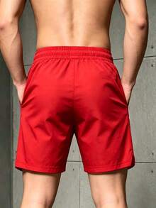 Gym Rark Manfinity EMRG 男士休閒字母印花短褲，夏季火焰短褲 - 紅色 - 查看 2