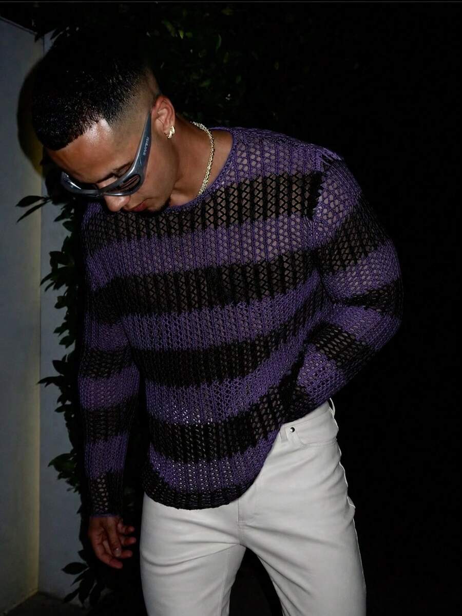 STEELVANCE Men's Colorblock Casual Daily Wear Sweater - Violet Purple - View 1