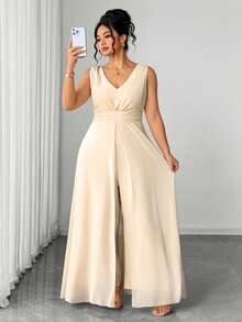 Elenzga Women's Plus Size Elegant Cinched Waist Jumpsuit - Apricot - View 6