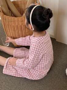 Dazy Kids 女童格紋休閒日常穿著連身褲 - 粉色 - 查看 3