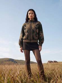 CAJUNI 女款全印花立領休閒百搭日常穿著長袖夾克 - 彩色 - 查看 3