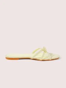 CUCCOO DOLLMOD Sandalias planas cómodas de color amarillo claro para mujer, zapatos de primavera con decoración de lazo de estilo dulce - Amarillo claro - Ver 5