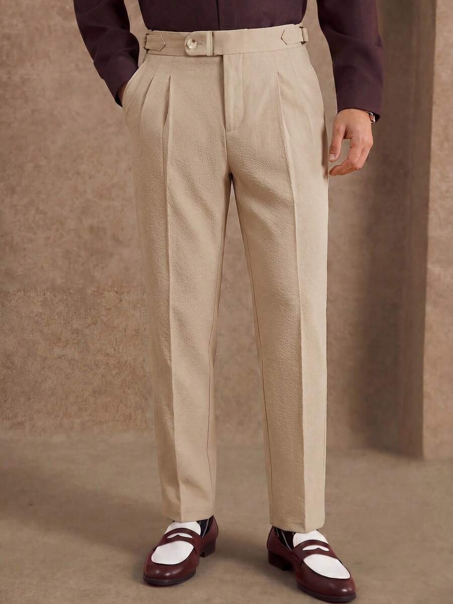 Core Aspect Men's Business Solid Color Textured Pocket Button Long Suit Pants , Dress Trousers, Formal