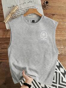 Manfinity Joysei Men's Letter & Palm Tree Pattern Casual Daily Wear Top - Light Grey - View 2