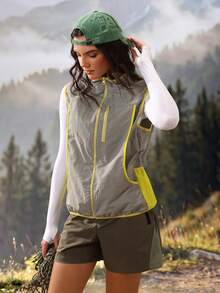 Exploreva Exploreva Women's Zipper Front Loose Casual Outdoor Vest Jacket - Light Grey - View 1