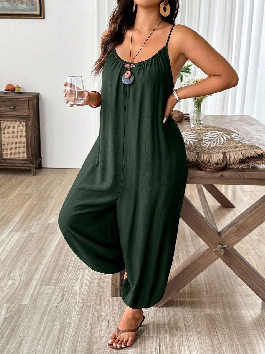 Weeklong Mono casual texturizado holgado con fruncido para otoño - Verde militar - Ver 1