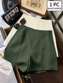 GlowEve CURVE Women's Plus Size Side Zipper Short Suit Fabric Casual Vacation Shorts - Army Green - View 1