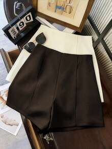 GlowEve CURVE Women's Plus Size Side Zipper Short Suit Fabric Casual Vacation Shorts - Brown - View 4