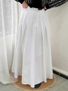 Dazy Tall Women's Elastic Waist Long Casual White Skirt Autumn Picnic Brunch - White - View 7