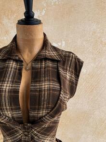 Soleia New Deconstructed Design V-Neck Button Shirt, Plaid Pattern, Suitable For Daily Wear And Commute, Women's - Multicolor - View 9