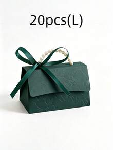 1/10/20PCS Faux Pearl Decor Gift Box Set, Darkgreen Pearl Handle Wedding Favor Box, Valentine's Day Wedding Birthday Party Decorations, Floral Letterpress Printed Mini Packaging Bags, Elegant Small Gift Bags For Jewelry Wedding Favors Party Decor - dark green - View 13