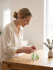 Haus Hana 1Pc/2Pcs Square Glass Tealight Holder, Clear 6cm Glass Embedded With Printed Nordic Green Leaf Pattern, Container For Candle Light Diffusion, Tabletop Ornament For Dinner Arrangement And Romantic Event Decor - multicolor - View 11
