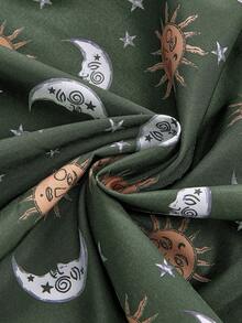 ROMWE Hippie Fairycore Vintage Mori Style Sun Moon Star Print Plus Size Black Dress, Women's Long Dress - Green - View 4