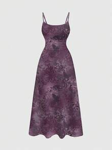 ROMWE Fairycore Women's Plus Size Butterfly Pattern Casual Party Spaghetti Strap Dress - Purple - View 1
