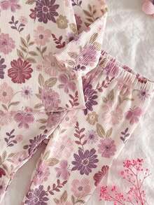 新生女嬰可愛卡通與花卉圖案長袖居家服套裝 - 彩色 - 查看 7