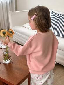 HELLO KITTY | DAZY Cute Round Neck KT Cat Pattern Thermal Lined Loose Long Sleeve Autumn/Winter Sweatshirt For Young Girls - Pink - View 2