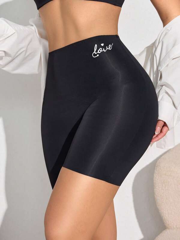 SuitURBody Letter Print Shaping Leggings Tummy Control Butt Lift Safety Pants Anti-Exposure (1pc)