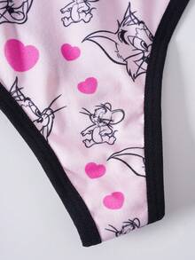 TOM & JERRY X SHEIN 女款字母卡通印花丁字褲 - 粉色 - 查看 5
