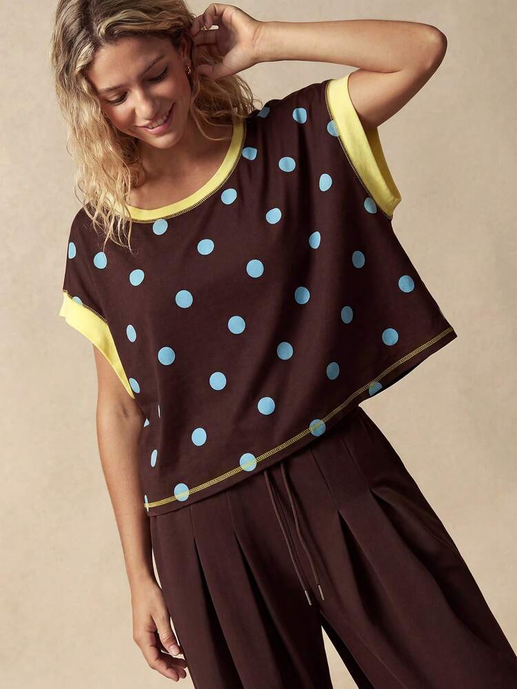 VARSIVA Polka Dot Print Back Hollow Out Sports T-Shirt - Multicolor - View 6