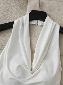 SHEIN Franclia French Sexy Cowl Neck Backless Draped Neck Sleeveless Short Dress For Women - White - View 8