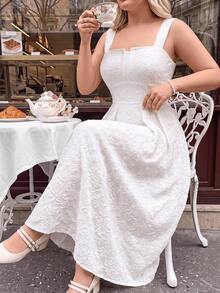 SHEIN MOD 大码优雅提花中长吊带裙 - 白色 - 查看 2