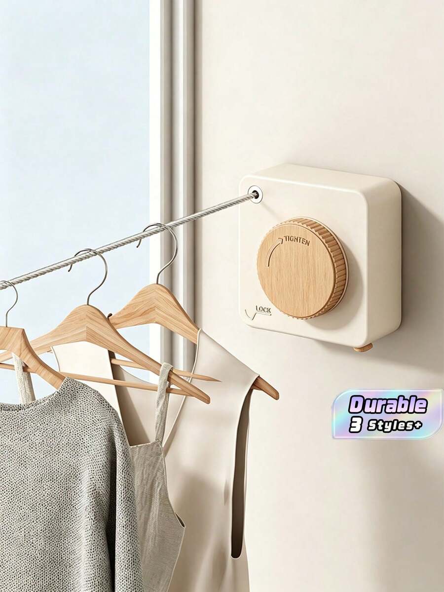 1 Buah Tali Jemuran Kawat Baja yang Dapat Ditarik dan Dipasang di Dinding, Tahan Angin, Tanpa Perlu Mengebor, untuk Mengeringkan Pakaian di Dalam Ruangan, Kamar Mandi, dan Balkon. - MultiWarna - View 1