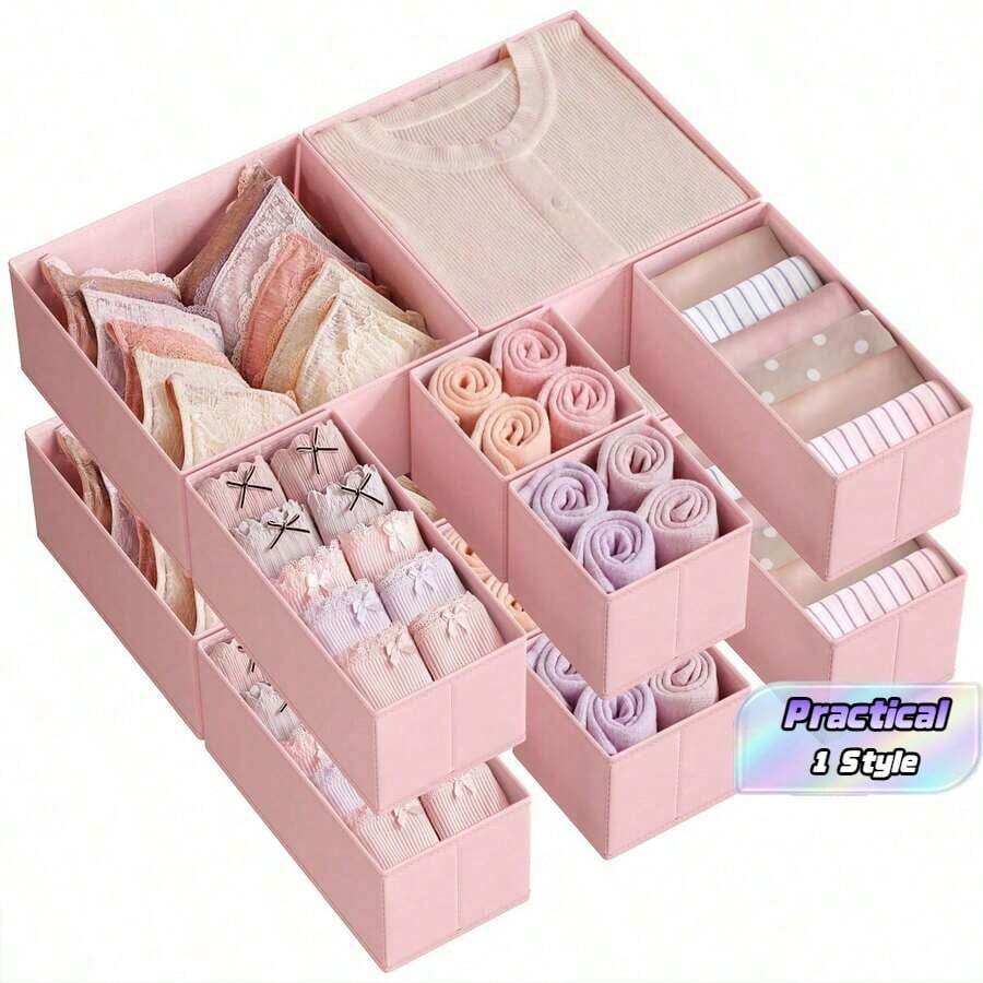 Foldable Open Lingerie Storage Box, Ideal For Closet, Dresses, Drawers, Also Suitable As Lingerie And Cosmetics Storage Basket, Appropriate For Home, Bedroom, Autumn Bedroom Decor, Holiday Bedroom Decor - Pink - View 1