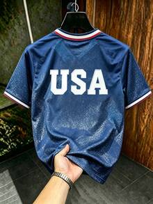 Gritte Field Men's Letter Print Casual Daily Football Short Sleeve Sports Tee, Gym - Multicolor - View 2