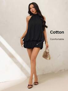 SHEIN PETITE Summer Elegant Sexy Backless Halter Neck Mini Dress Party Club Black - Black - View 4