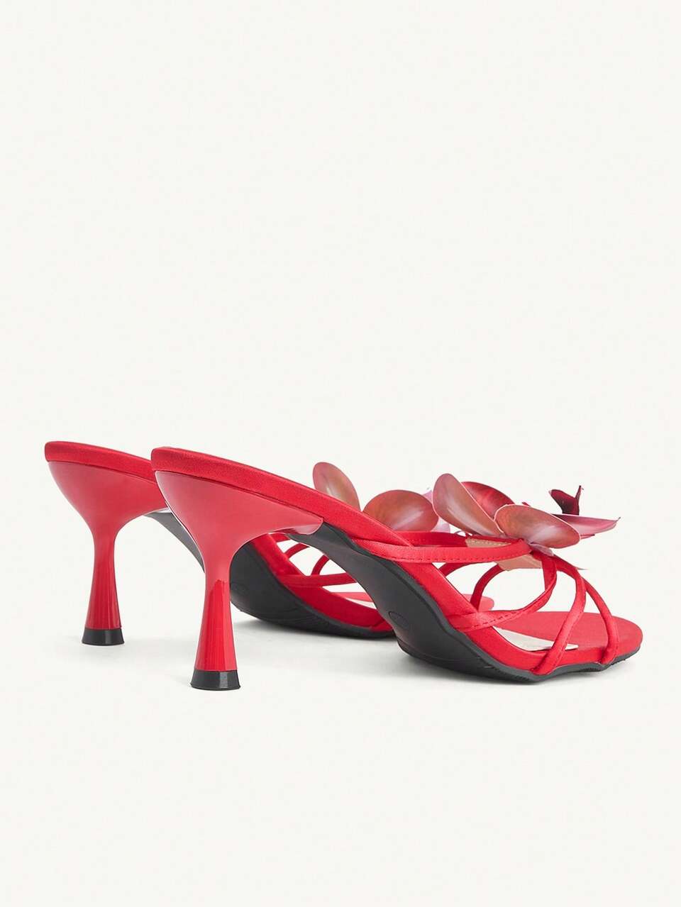 CUCCOO CHICEST Women's Shoes Spring And Summer New Round Toe Red Satin Gentle Style Elegant Phalaenopsis Decorative Sandals Stiletto With Sandals