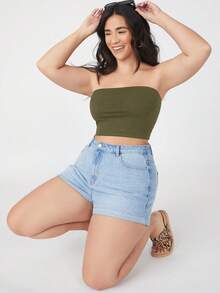 SHEIN BASICS 大尺碼 2 件組短版抹胸上衣/夏季/露肩上衣 夏季上衣 - 彩色 - 查看 5